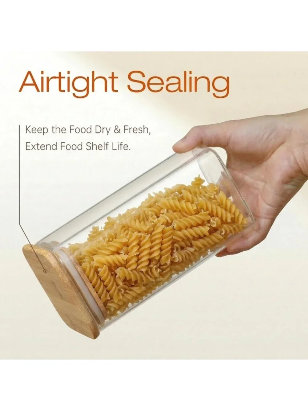 Set of 6 Square Glass Jars with Bamboo Lids - Airtight Food Storage Canisters